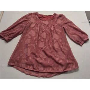 MCKOL Women's Blouse Top XXL pink 3/4 sleeves floral lace lined babydoll style